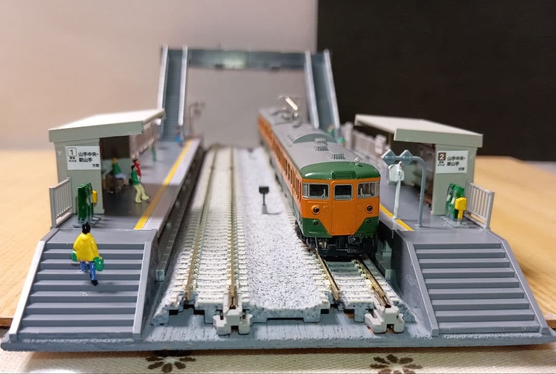 Nゲージ 対向式ホームセット（レール付き）ジオラマ ②