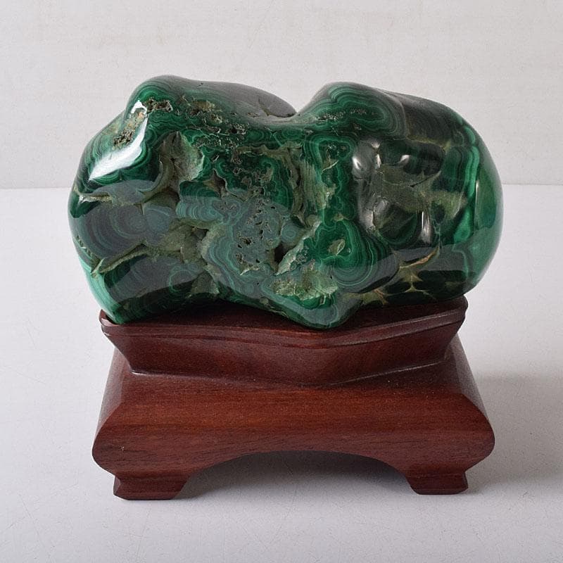 天然石　鑑賞石　孔雀石　マラカイト　重さ約3.33㎏　唐木台付　V　R8355