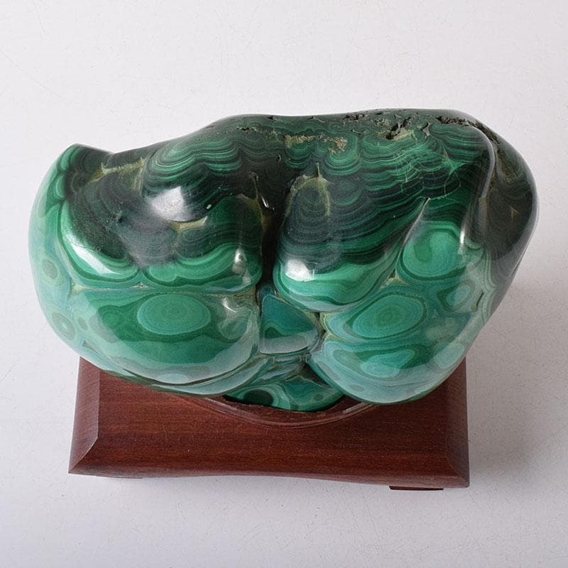 天然石　鑑賞石　孔雀石　マラカイト　重さ約3.33㎏　唐木台付　V　R8355