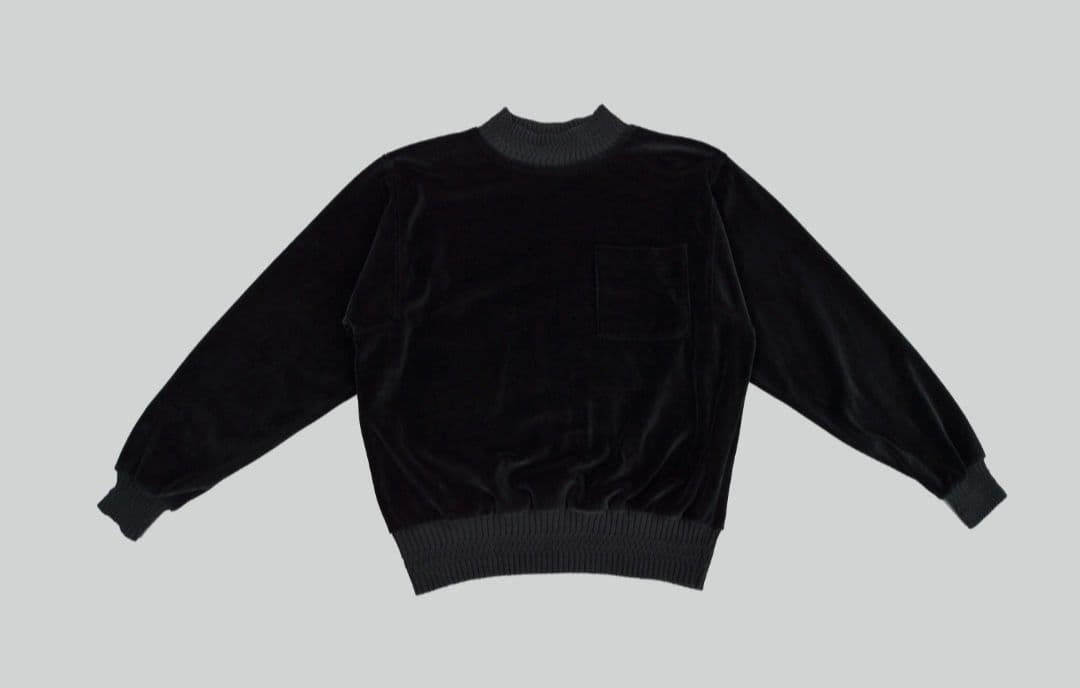 ヴィンテージ ブラック ベロア スウェットシャツ モックネック トップ