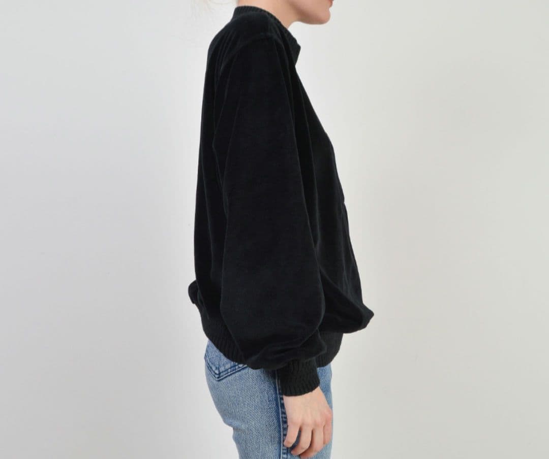 ヴィンテージ ブラック ベロア スウェットシャツ モックネック トップ