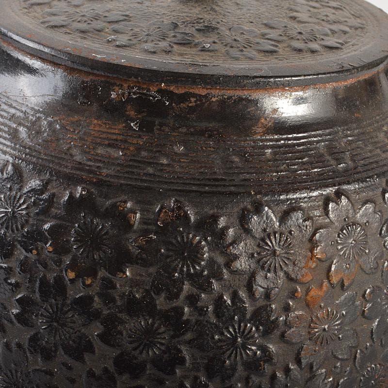 南部鉄器　桜文　鉄瓶　鉄釜　C　6418