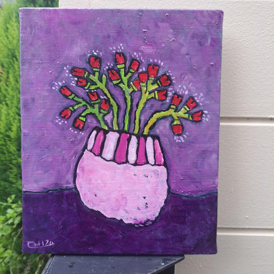 キャンバス油絵 　専用　ダンシングフラワー　渋華やかおしゃれアート