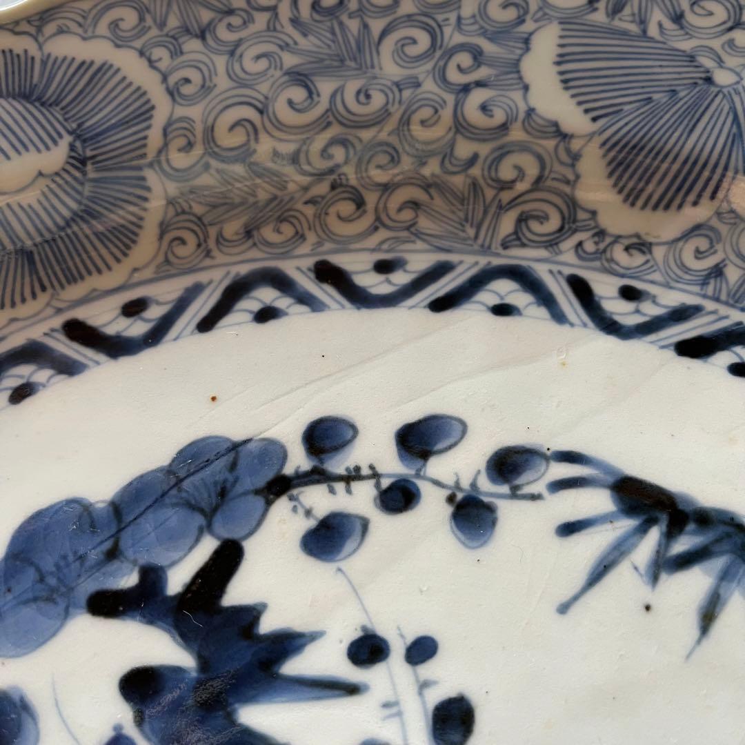 古伊万里　大皿　印判　染付　松竹梅　42cm