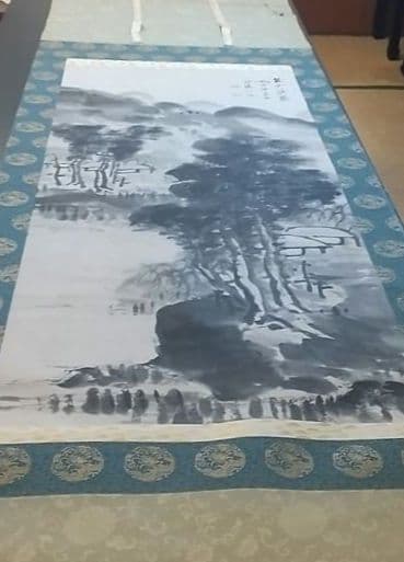 長条幅 頼山陽 山水「夏山深翠図」 掛け軸 超大幅 二重箱