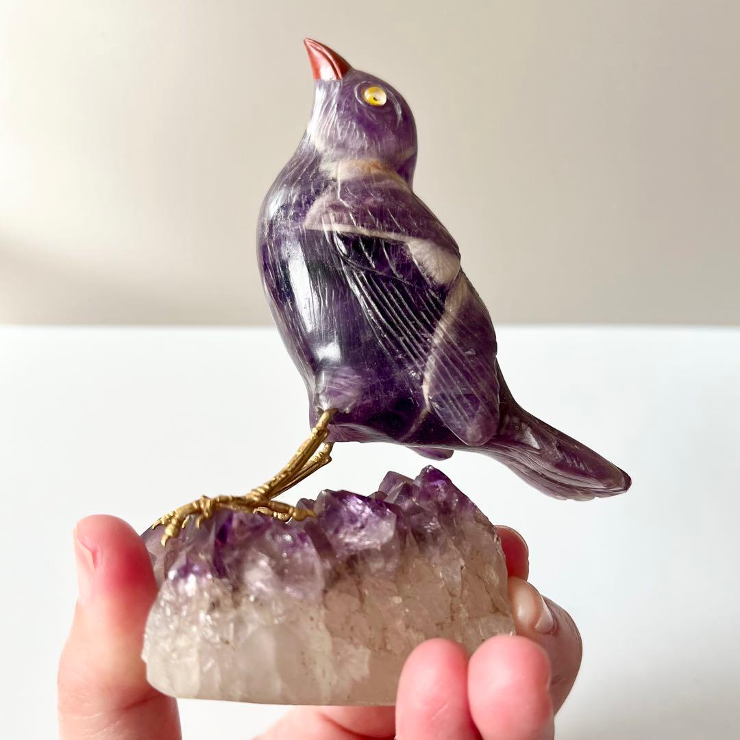 アメジスト　鳥　石　石製　石彫　石彫り　天然石　パワーストーン　置物