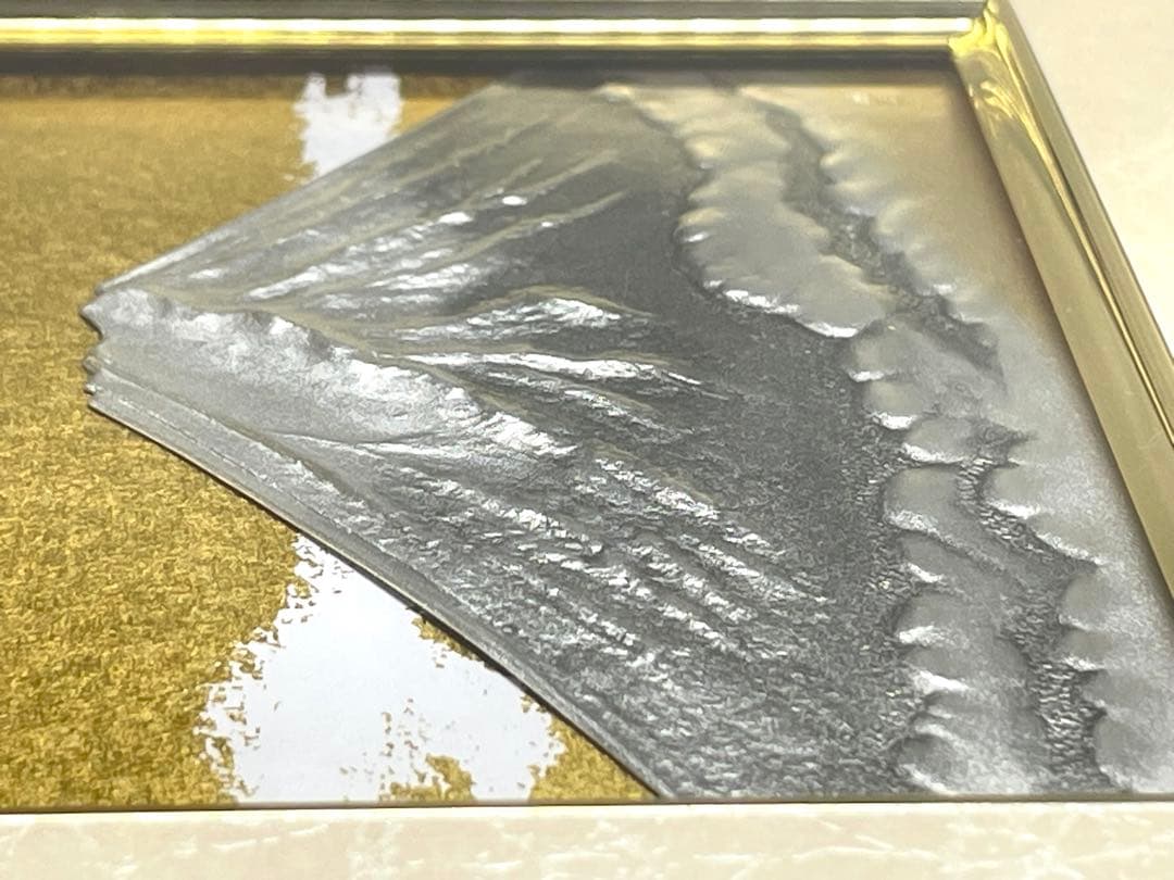 【TK】東京銀器 額 純銀 富士 金地 木製隅丸フレーム 3号 関工芸 純銀製