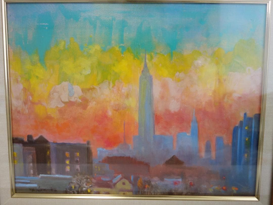 M▽斎藤光子 油彩 絵画 額縁 エンパイアを望む F6 (37908)