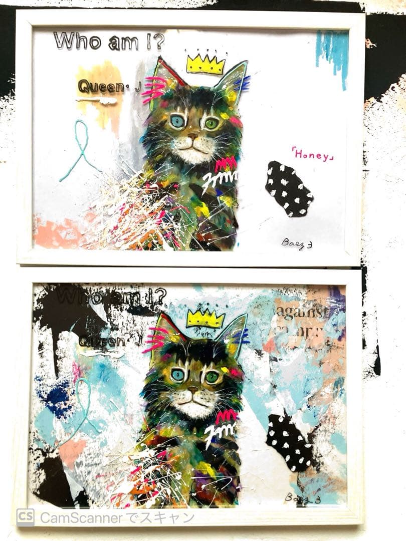 【Queen 】猫　ブルー　イラスト　原画　インテリア　アクリル画　BAEZ3