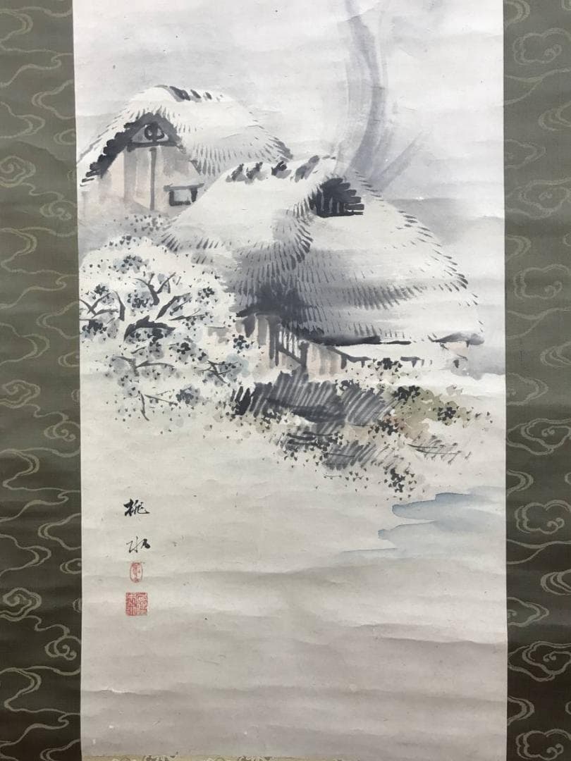 真作/久保田桃水/雪中田家図/山水図/雪景山水図/山村/名家伝来/AE-299