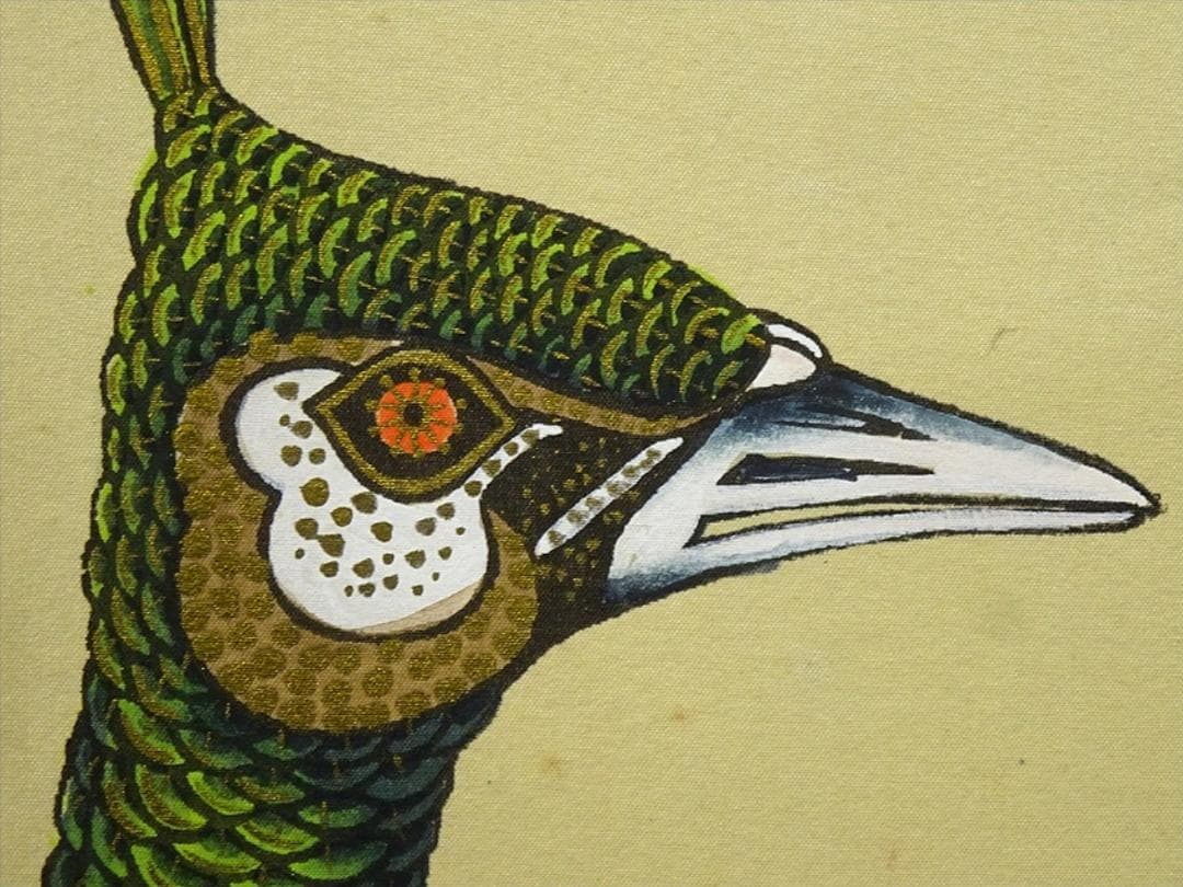 大幅掛軸 古今韶『金孔雀図』中国画 絹本 肉筆 共箱付 掛け軸 a061112