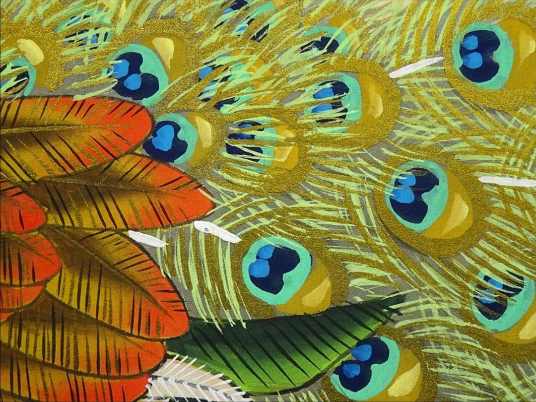 大幅掛軸 古今韶『金孔雀図』中国画 絹本 肉筆 共箱付 掛け軸 a061112