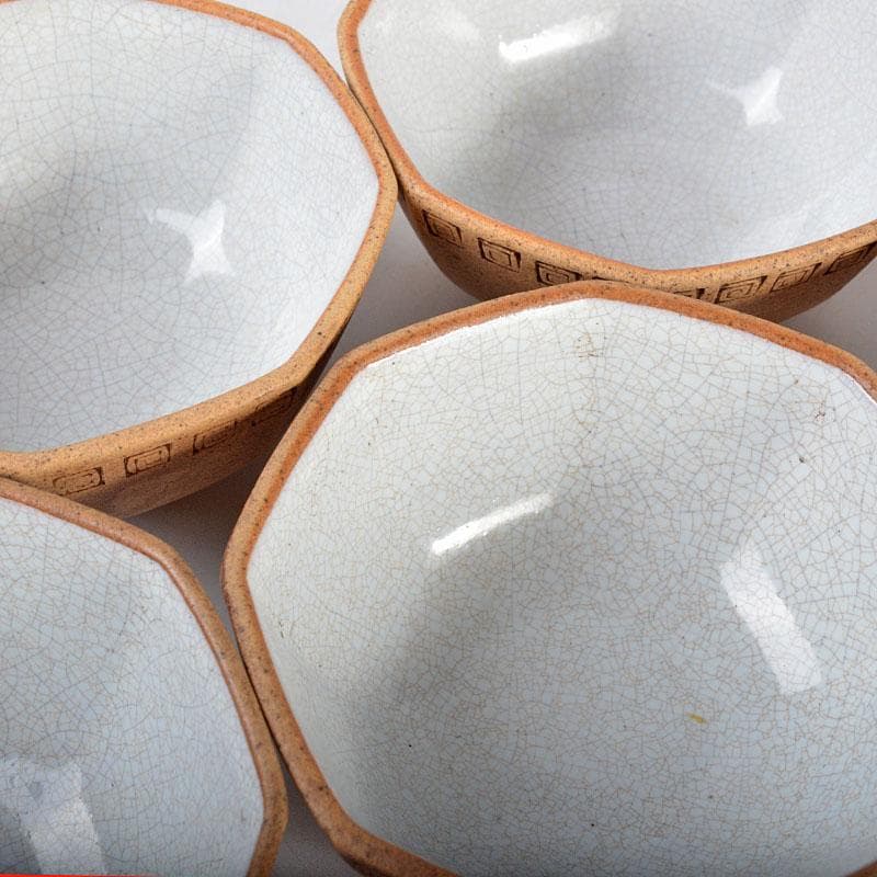 中国　紫砂　黄泥　雷文　六角煎茶碗　五客　時代箱付　M　R4457E