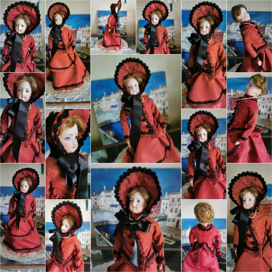 アンティーク ゴーチェ フレンチファッションビスクドール 赤と黒のドレス ２号