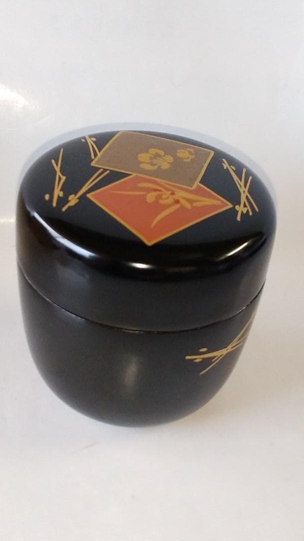 越前蒔絵師 宮田宗景 作 色紙蒔絵 中棗 共箱 漆器 漆芸 茶道具 新品 未使用