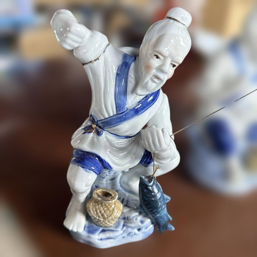 陶器の釣り人像 3体セット