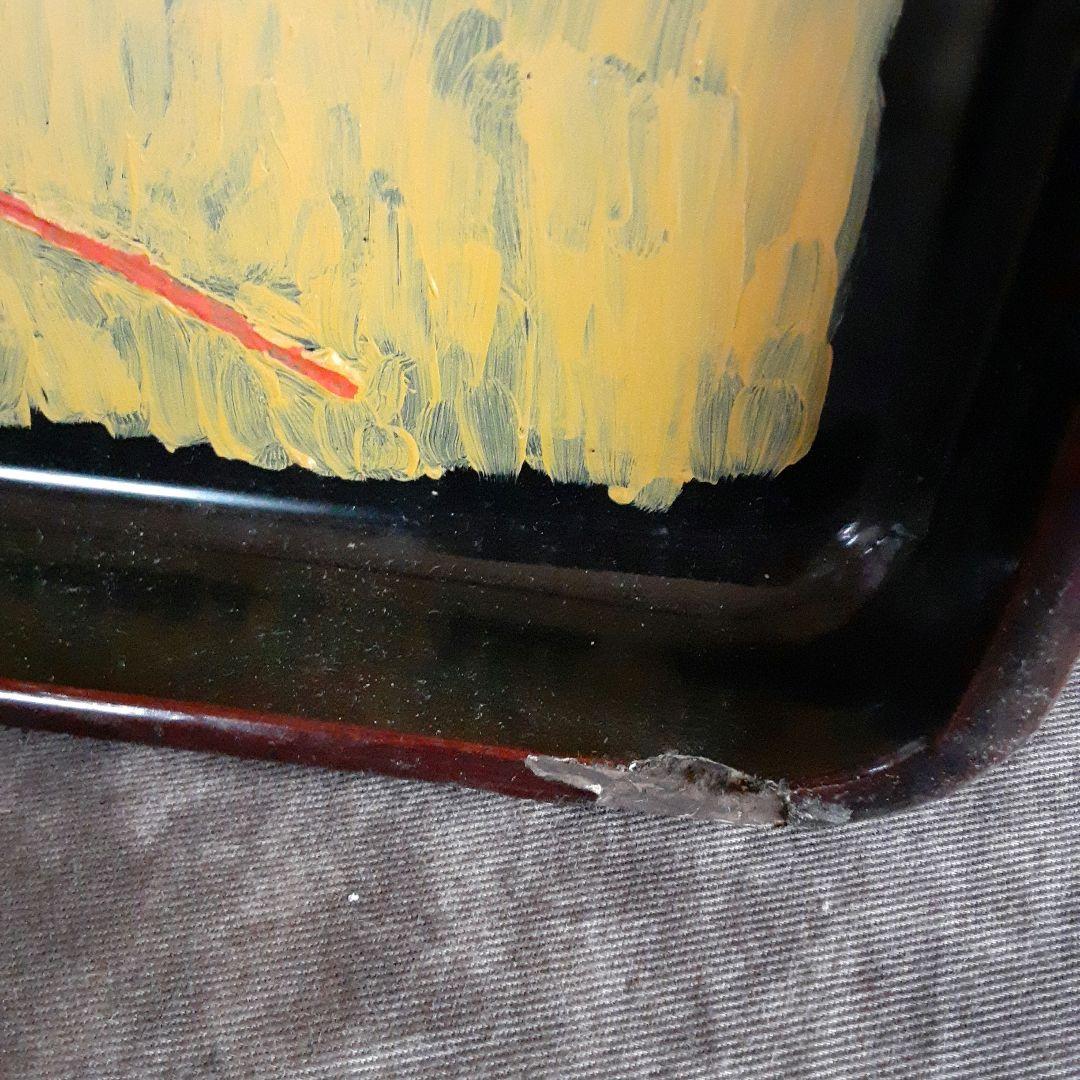 絵画　クマガイモリカズ　油彩　お盆　鳥