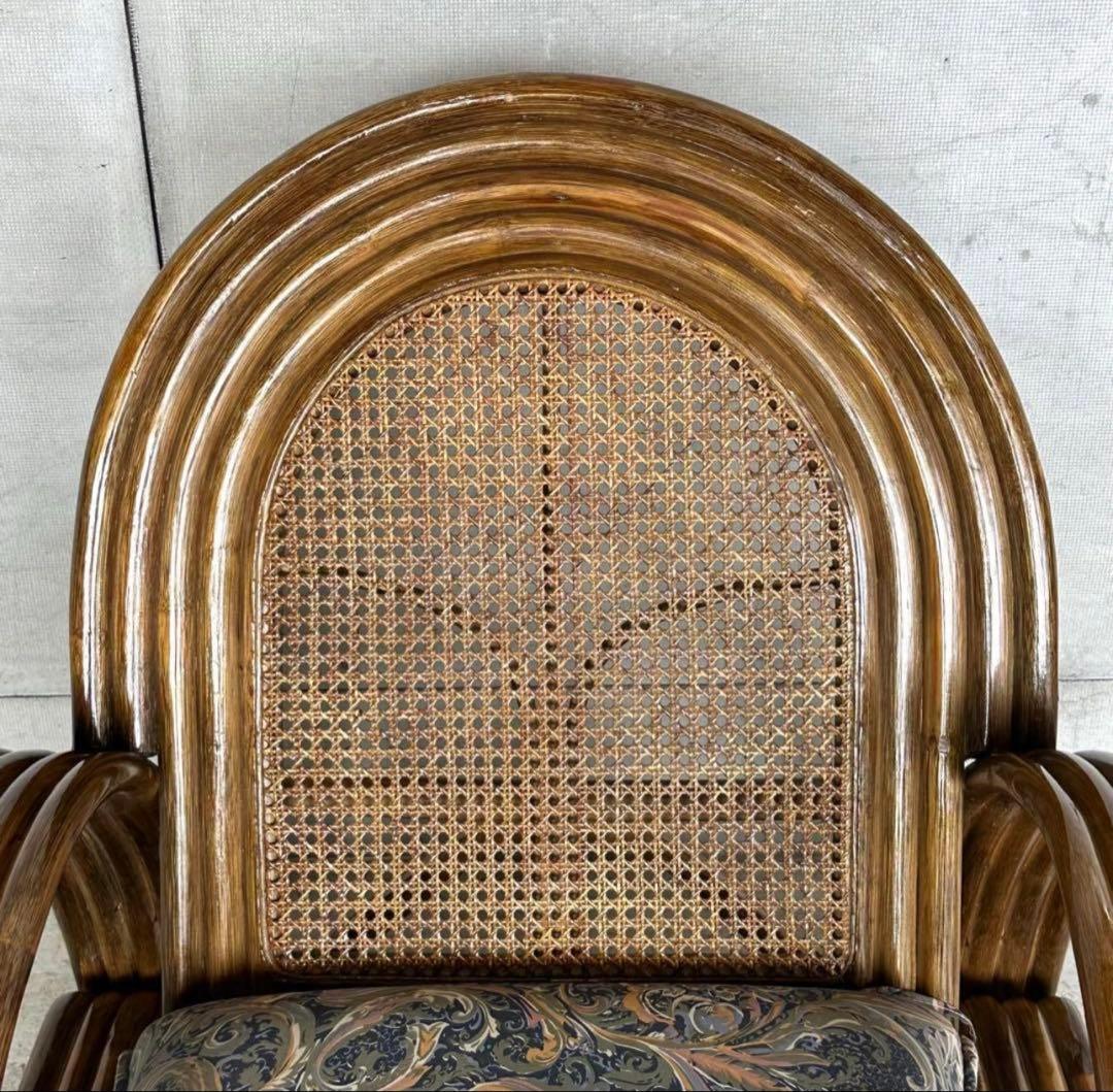 ꧁オールドラタン꧂カフェ風✦レトロラタン大型アームチェア　1人掛けソファー