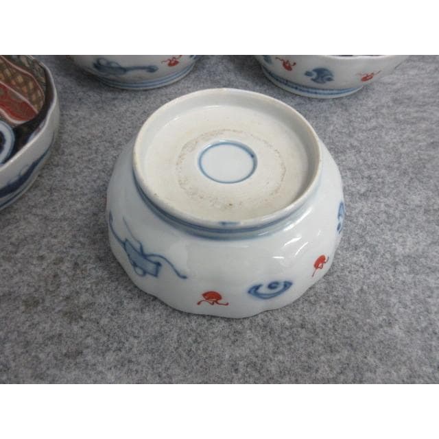 古伊万里色絵金彩軍配図なます皿5枚 [B26061]