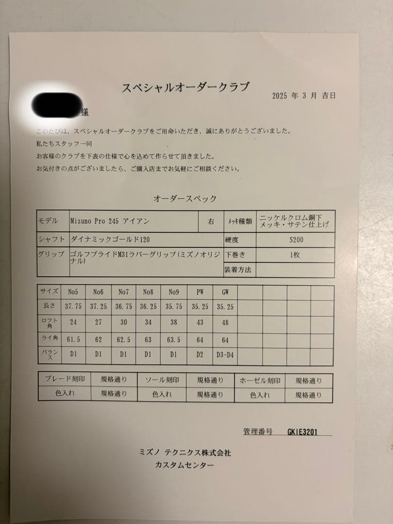 新春大特価　 ミズノプロ245 アイアンセット 5-9 P G