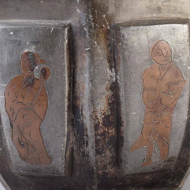 BLACK　中国　古錫　人物文　八角湯沸かし　急須　V　8087