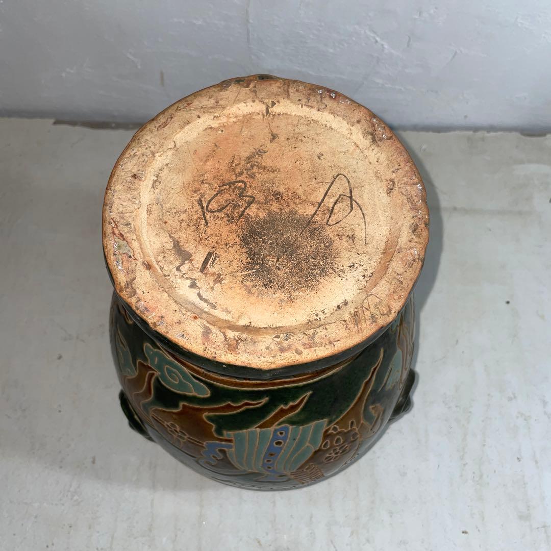 作家物 サインあり 琉球 沖縄 壺屋焼 蓋付大瓶 保存瓶 つぼ 壺