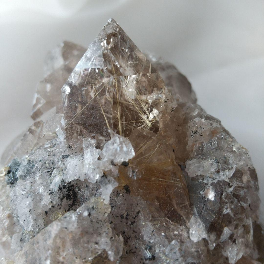 ブラジル産 虹入り 太陽ルチル スモーキークォーツ 美クラスター