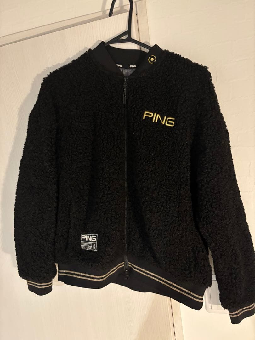 PING ボア素材 ジップアップジャケット ブラック