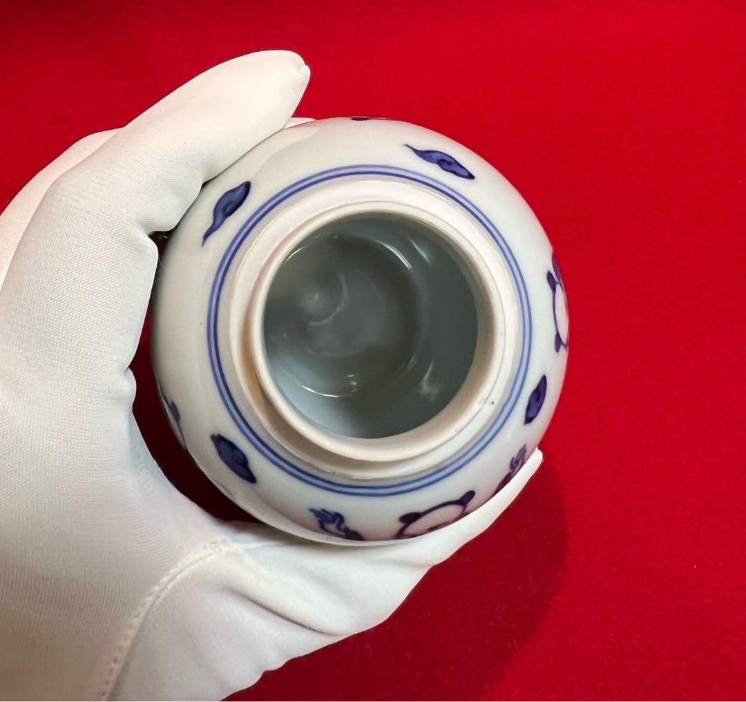 壽紋樣 唐子紋樣 青花 染付 茶入 茶筒 茶道具 静山作