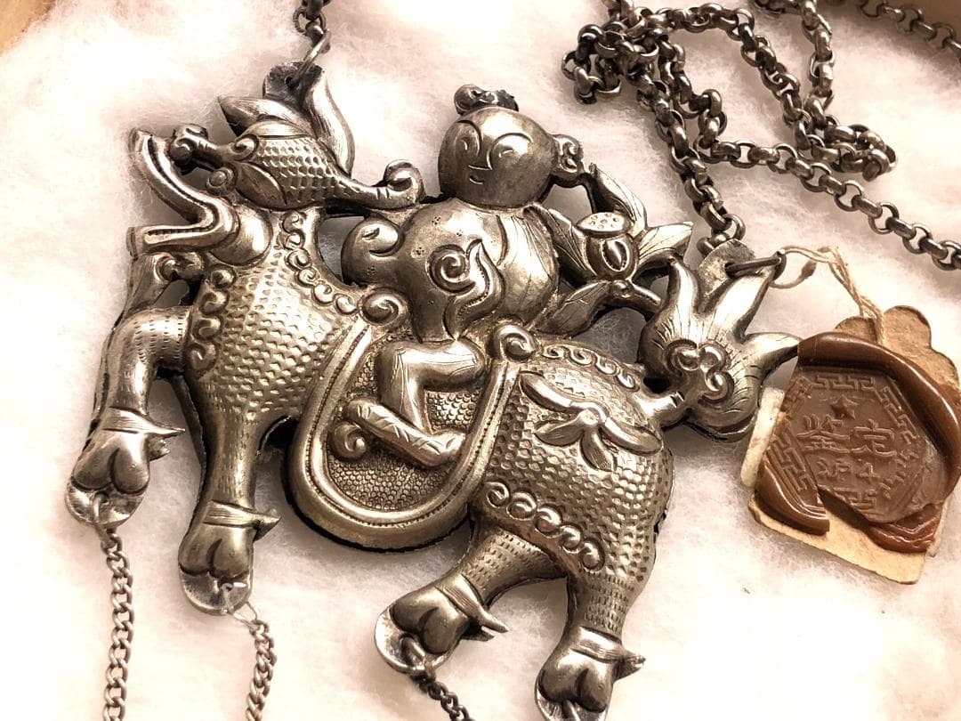 【 光緒年間吊銀 】　水滸伝燕青　清朝文物古玩