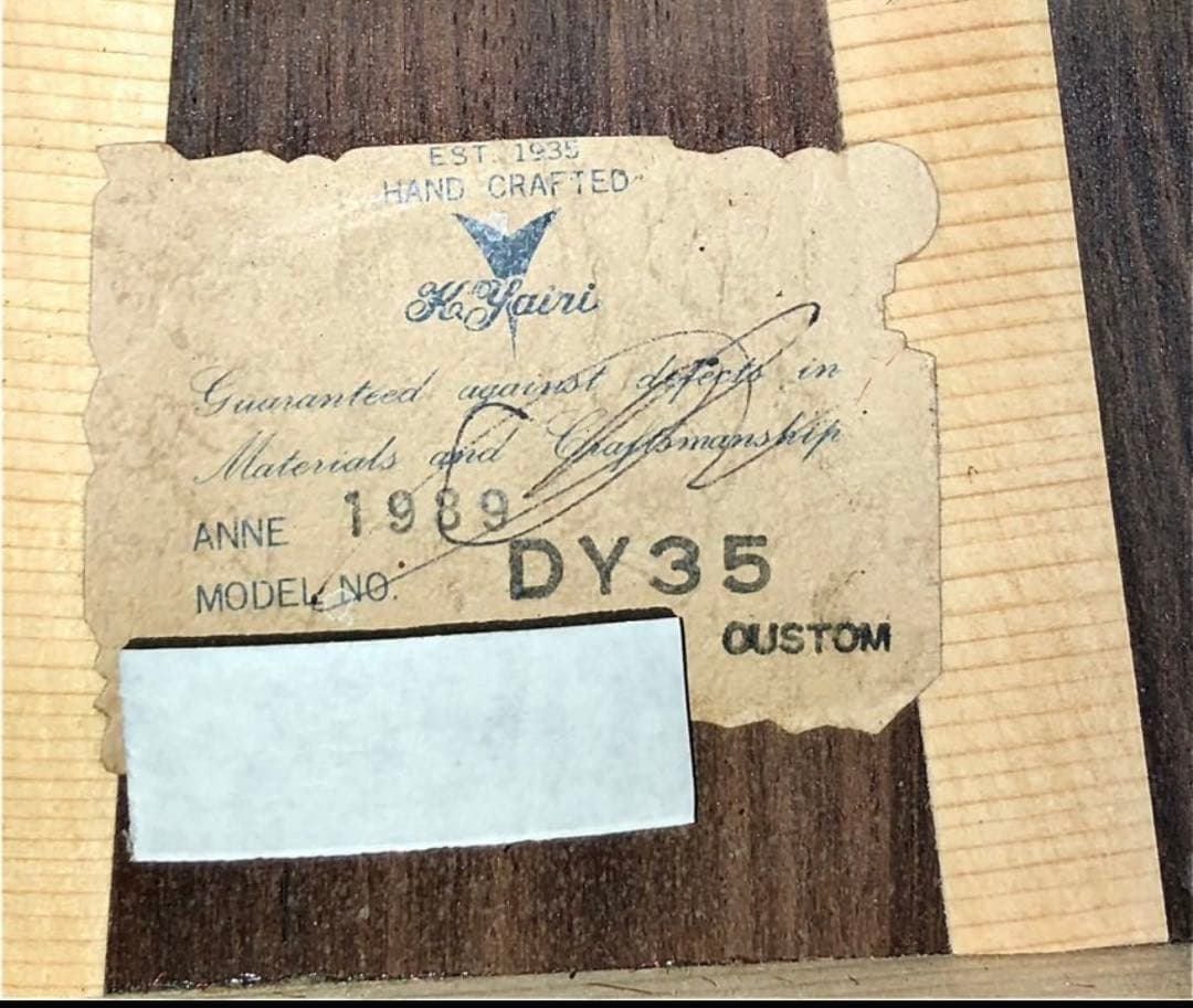 稀少1989年製　フルオーダーカスタムモデル　KヤイリDY-35custom