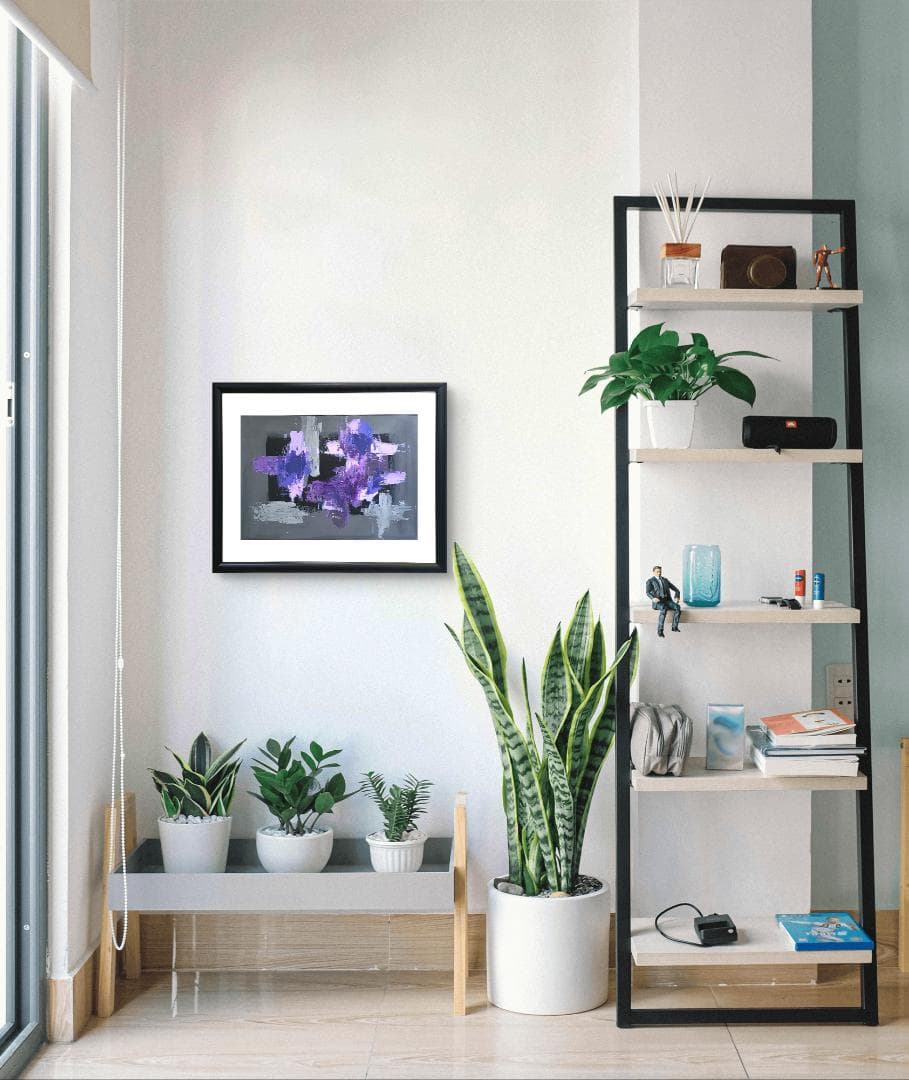 紫 / 抽象画 A3 額縁セット 53×44㎝ 原画1点のみ モダンアート