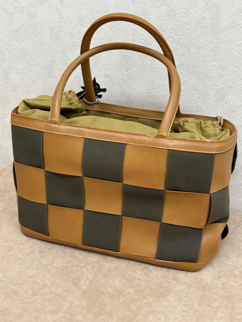 わちふぃーるどダヤンチェック柄バッグ（ブラウン・グリーン）