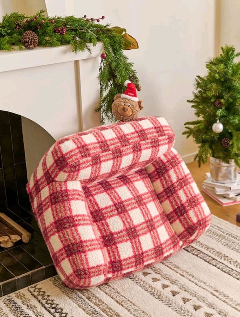 犬用ベッド・クッション 赤と白チェック