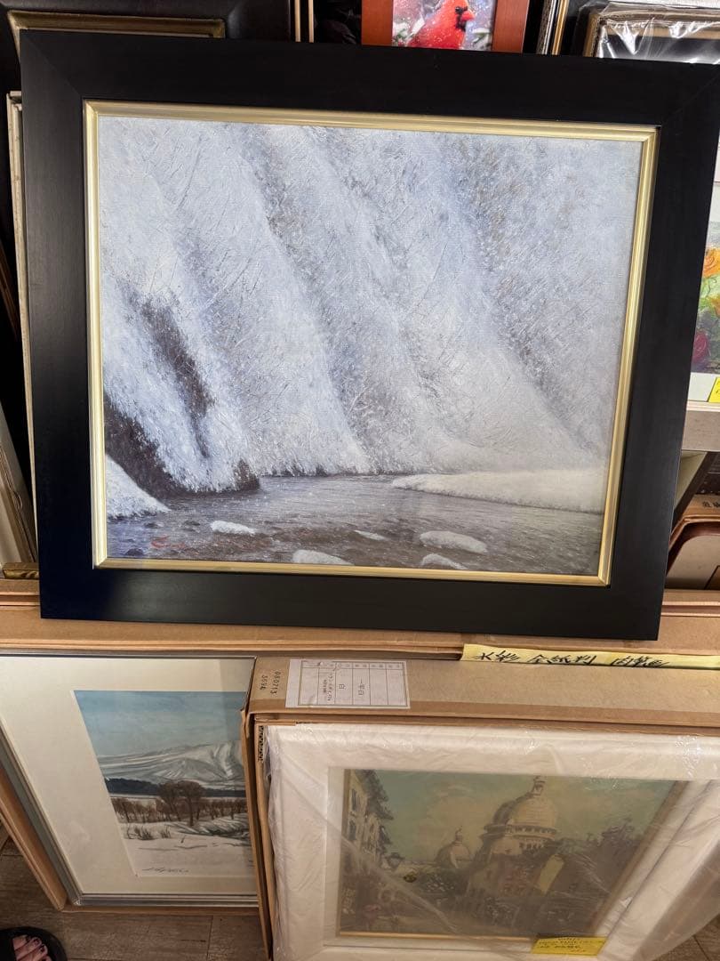 油彩画　F-8号　板垣文雄　枝新峠への径に沿って　1929年生　山形