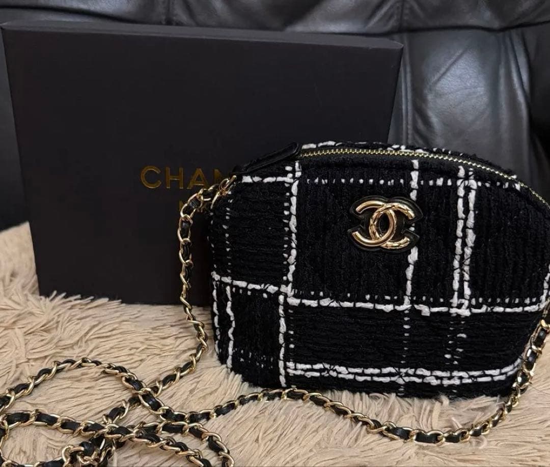 も*あ様 CHANEL ストライプショルダーバッグ　シャネル　ツイード　ノベルテ