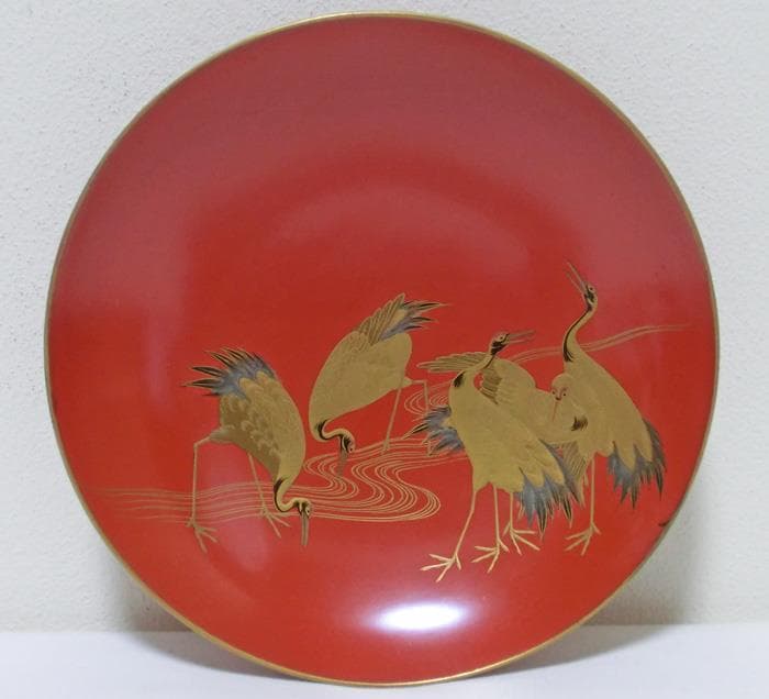 ☆江戸期☆江戸時代☆大盃☆塗師　西郡仙斎☆蒔絵☆鶴☆金彩☆共箱付☆