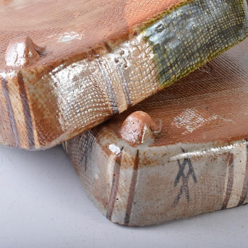 和食器　瀬戸織部　鳴海織部　加藤作助作　角向付　五客　共箱　V　R8733B