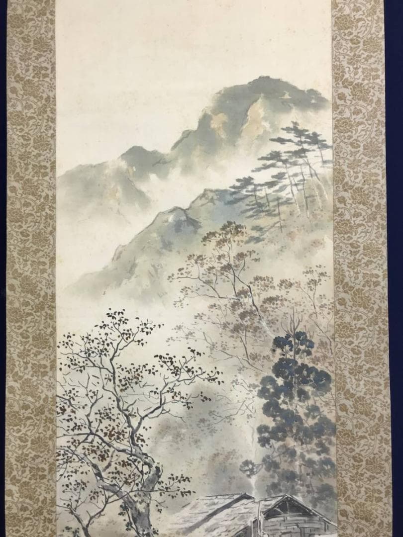 【真作】吉田鋤牛/晩秋之図/秋景山水図/山水図/掛軸☆宝船☆AD-498