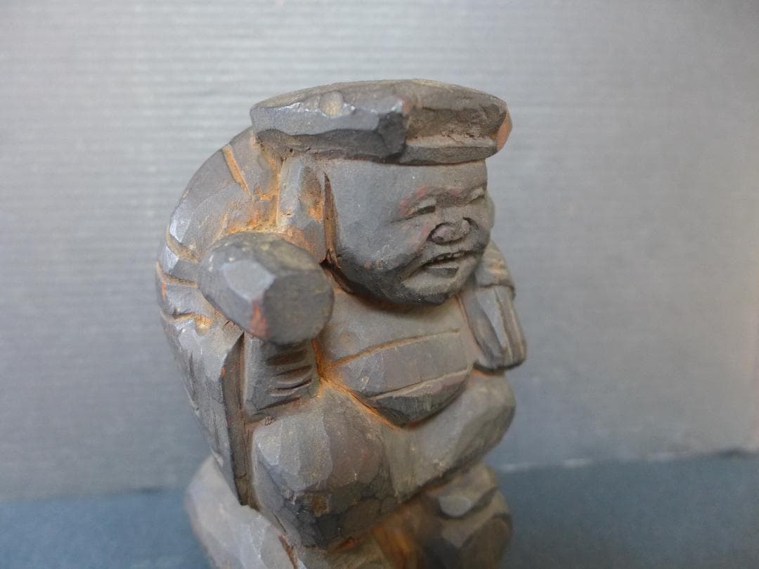 珍品　時代物　江戸期頃　一刀彫　大黒天　木彫　財運　招福物　アンティーク　骨董
