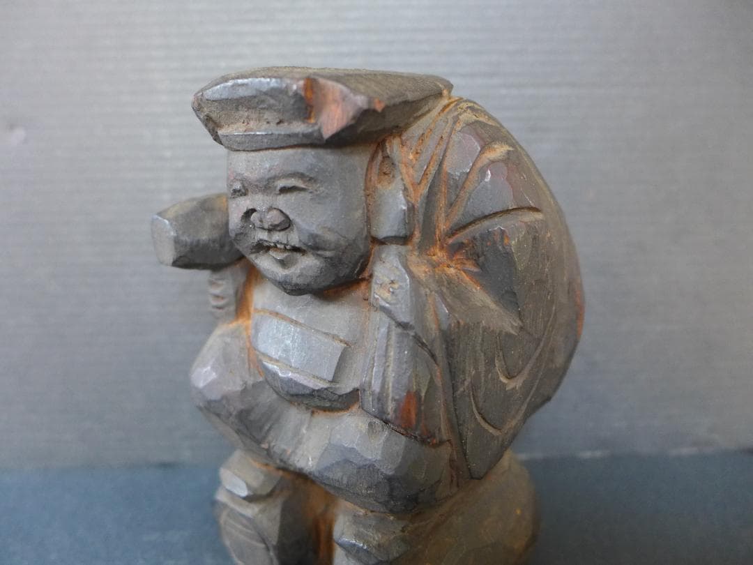 珍品　時代物　江戸期頃　一刀彫　大黒天　木彫　財運　招福物　アンティーク　骨董
