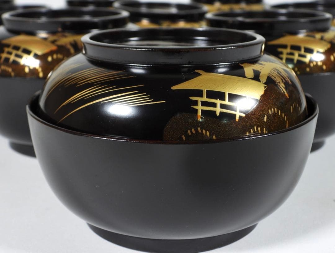 輪島塗 金時絵 富士風景紋 吸物椀 10客御節料理 お正月料理 茶懐石道具