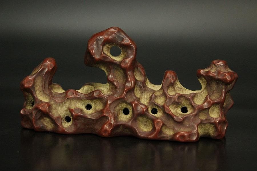 中国美術 朱泥 庭岩形 筆架 文房四宝 在印(HA520)