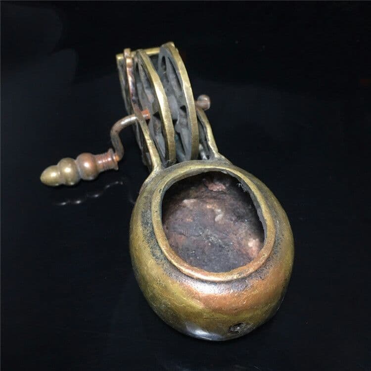 古玩古老皮殻真鍮墨斗銅器工芸品木工線器虎頭墨斗