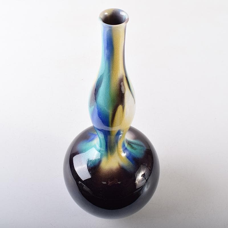 九谷焼　柳雨軒　三代八十吉　徳田正彦作　彩釉　花生　共箱　D　R8635B