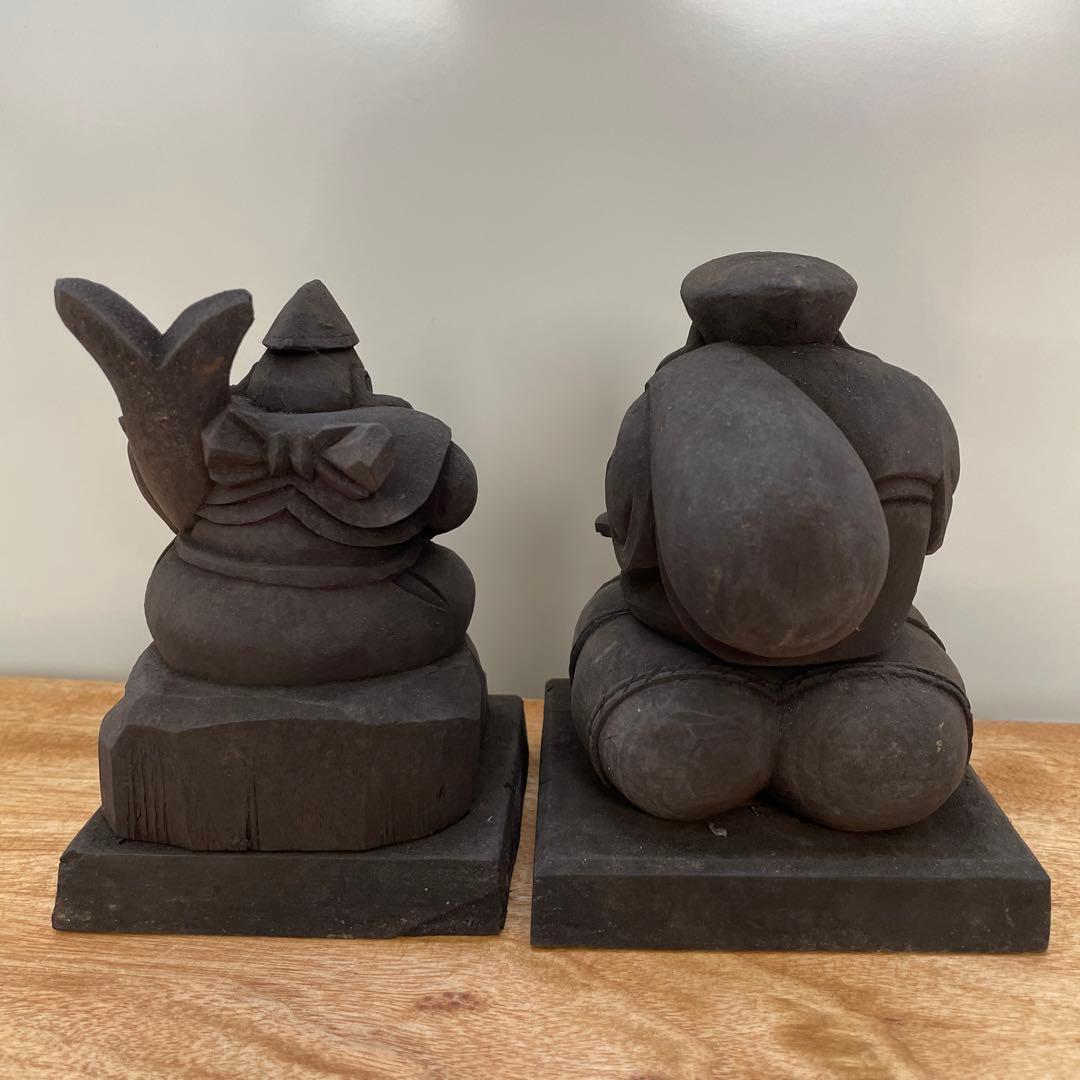 極上　煤付　木彫　大黒天様　恵比寿様　七福神　金運アップ　美術品　仏像