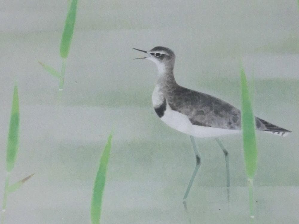 上村淳之　版画　水辺の鳥　水鳥　額縁は破損