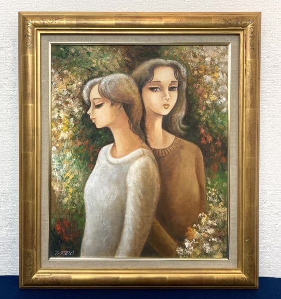 水落たけ乃「秋飾」美人画 油彩 絵画 額装