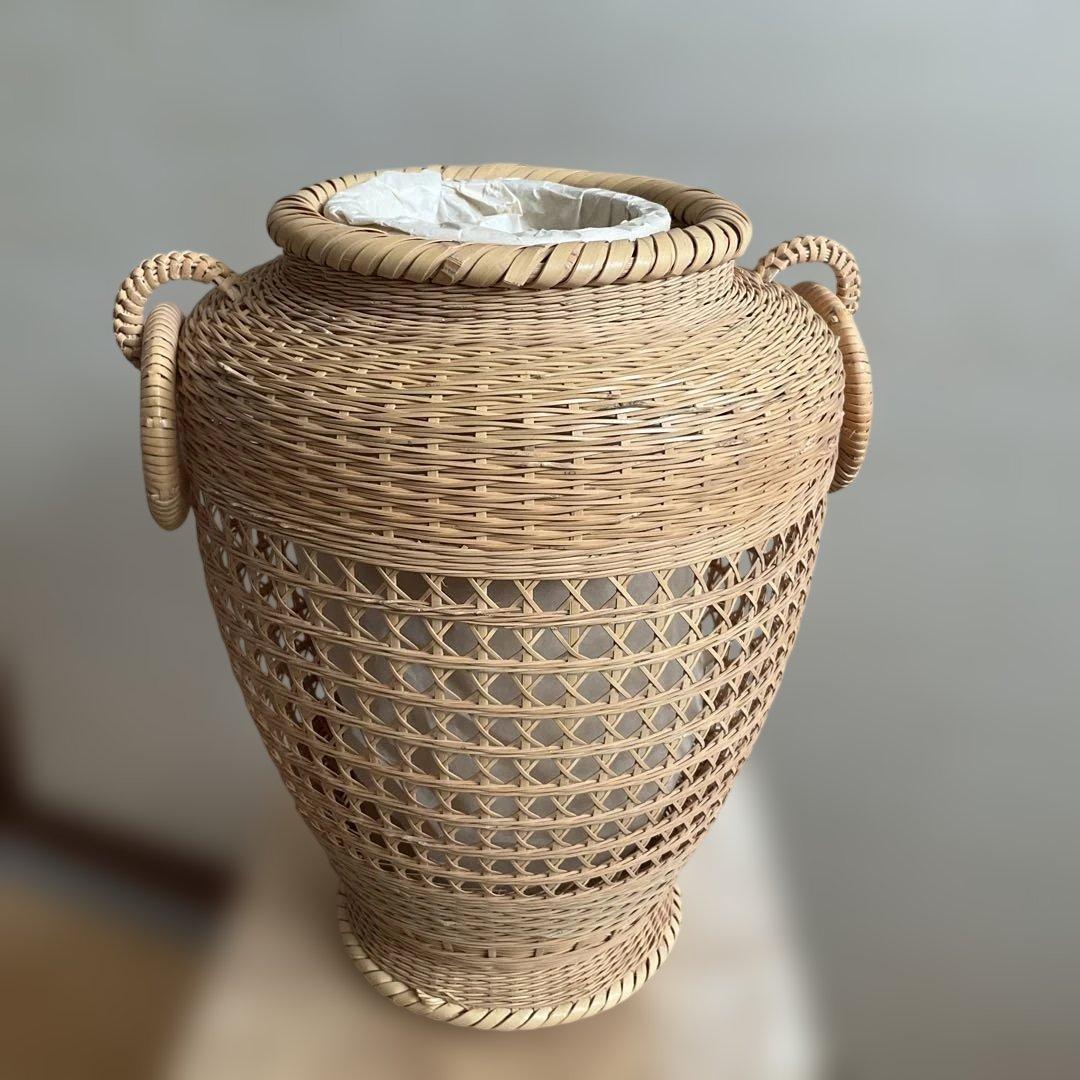 竹清作 花入耳付花籠竹籠 竹細工 細密編 茶道具