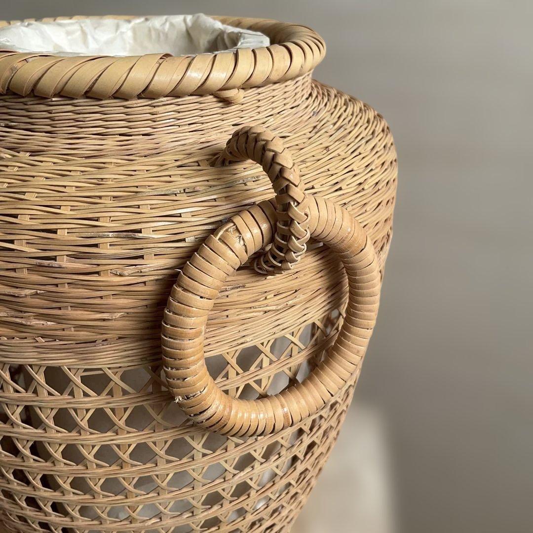 竹清作 花入耳付花籠竹籠 竹細工 細密編 茶道具